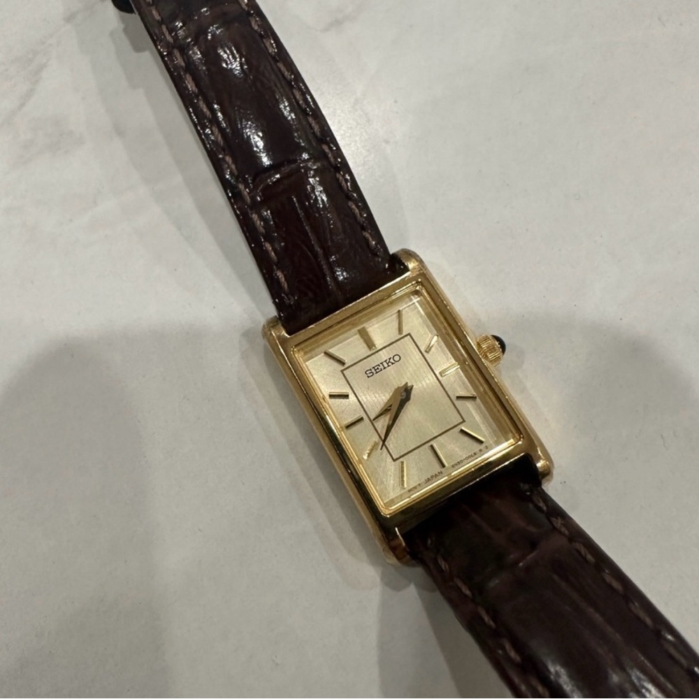 Gold Seiko Watch with Dark Leather Strap
